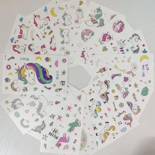 15pc Children Temporary Tatoo Sticker Waterproof Tattoo Cartoons Cute Unicorn Rainbow Tattoos Hand Foot Tatouage Birthday Gift