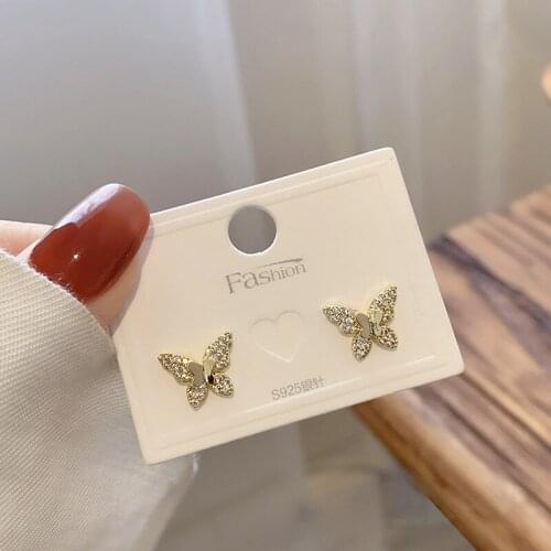 2021 New Arrival Stud Earrings Fashion Women Classic Simple Elegant Small Zircon Butterfly Earrings Jewelry For Female