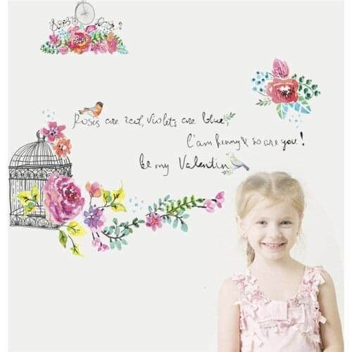 3d vivid colorful flower butterfly birdcage wall stickers living room bedroom window wall decals mural arts wedding decor