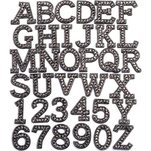 A-Z 3D Black Rhinestone Number Alphabet Iron On Letter Applique Patch For Clothing Bag Shoes Diy Badge Name Patches