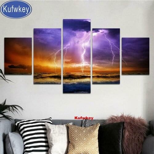 Stormy Night 5d diy diamond painting Cross Stitch full square round drill rhinestone embroidery Mosaic 5 Panel Landscape