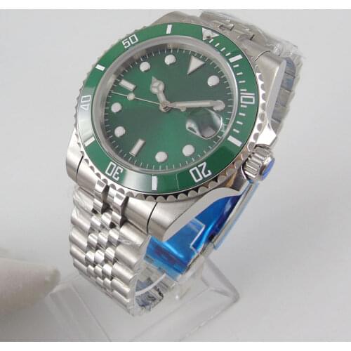 Automatic Mens Watch Green Sunburst Dial 24 Jewels NH35 MIYOTA 8215 Jubilee Steel Bracelet Screw Crown Sapphire Crystal