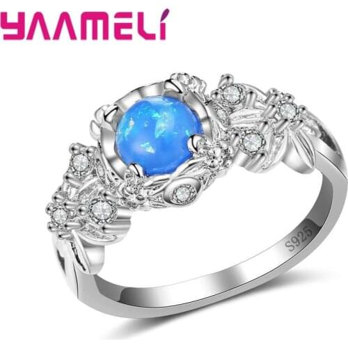 Free Shipping Sky Blue Round Opal With Super Shiny Cubic Zirconia Finger Rings Best 925 Sterling Silver For Women Girls