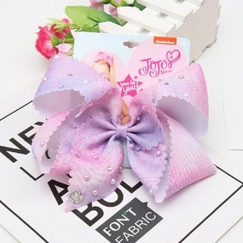 CN 7" Large Jojo Bows Hair Clip Handmade Pearl Baby Girls Hairpin Jojo SIWA Ribbon Knot Hair Accessories For Children