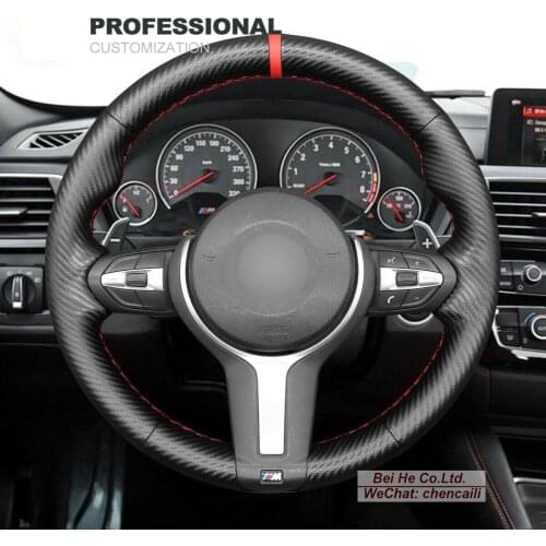 DIY Hand Stitching PU Carbon Fiber Black Leather Car Steering Wheel Cover for BMW F30 F34 F22 F23 F32 F33