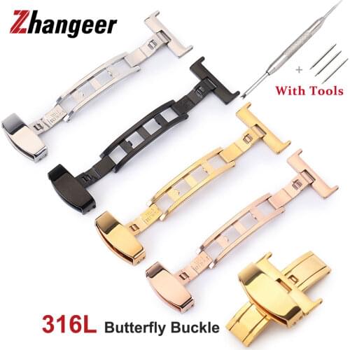 316L Stainless Steel Solid Double Push Button Fold Wistwatch Buckle Butterfly Deployment Silver Clasp Metal Watch Strap 10-24mm