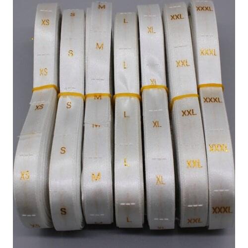 1000pcs High Quality White Satin Embroidered Gold Size Labels Clothing/Wedding Dress Care Size Labels Tags Gold Size XS-XXXL