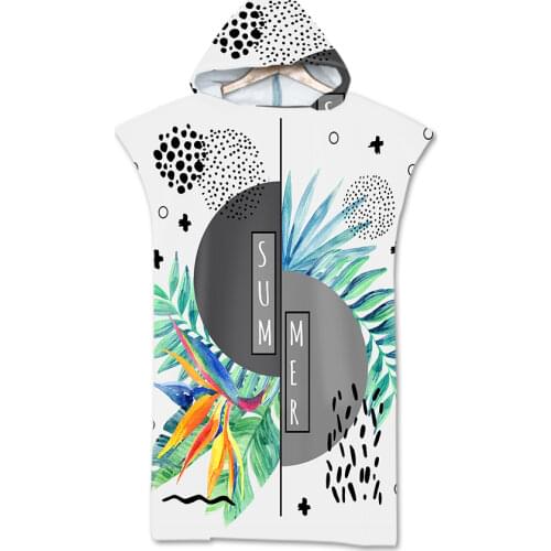 Microfiber Leaves Printed Adult Change Robes Poncho Hood Quick-drying Hooded Beach Poncho Towel Absorbent Swim Bath Towels