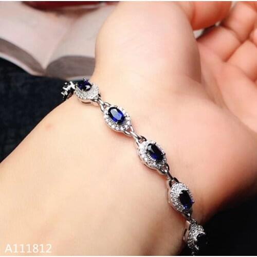 KJJEAXCMY Fine jewelry 925 Silver-inlaid Natural Sapphire Womens Bracelet Support Detection