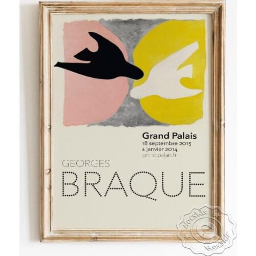 Georges Braque Exhibition Grand Palais Museum Poster, Two Birds Abstract Canvas Painting, Geometry Shape Home Backdrop Decor