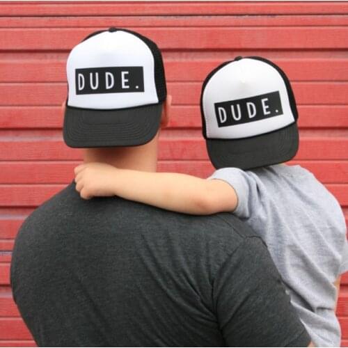 TUNICA High Quality Trucker Hat DUDE Print Baseball Cap Snapback Cap Cotton Dude Hat Kids Child Baby Adult Mesh hat Adjustable
