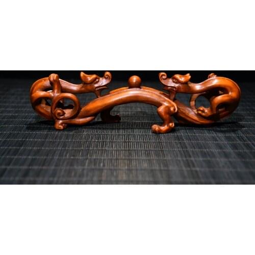 7"Chinese temple collection Old Boxwood Double Chiron Statue penholder Office Ornaments Town House Exorcism