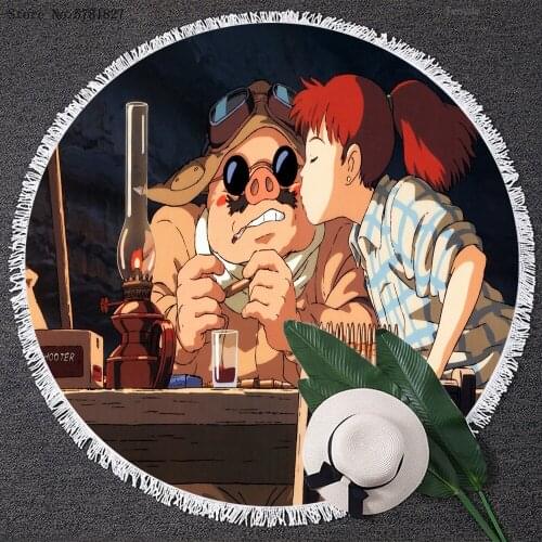 Kurenai No Buta Round Tassels Beach Towel Porco Rosso Summer Blanket Yoga Matt Swim Cover Cloth Home Textile Round Beach Towel