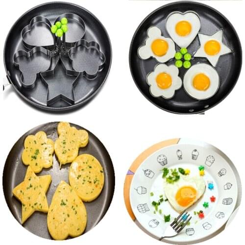 Kitchen Gadget Fried Egg Mold Stainless Steel Frying Mould Pancake Ring Egg Tool Star Love Flower Round Shape Egg Kitchen Tool