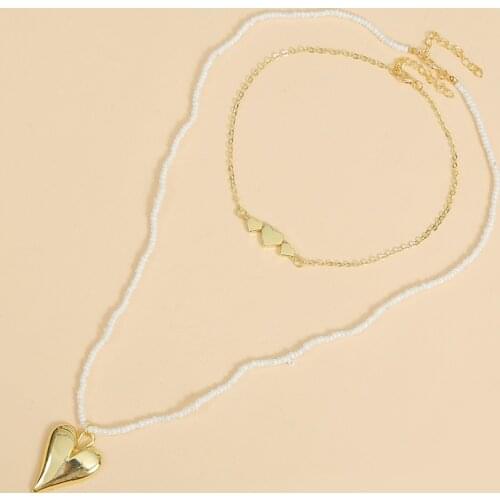 2 Pcs/Set Trendy Gold Big Heart Pendants Necklaces Women Bohemian Metal Chain Long Glass Beaded Handmade Layered Necklace Gift