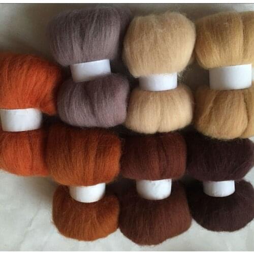 WFPFBEC DIY 70s 100% wool fiber 7colors 10g/bag wool for needle felting handle tools set wool roving