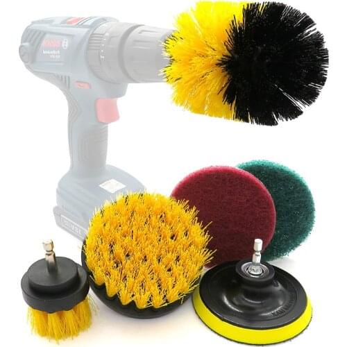 6pcs Electric Drill Brush Set Power Scrubber Scouring Pad Cleaning Polishing Brush Kit Accessories For Carpet Glass Car Clean