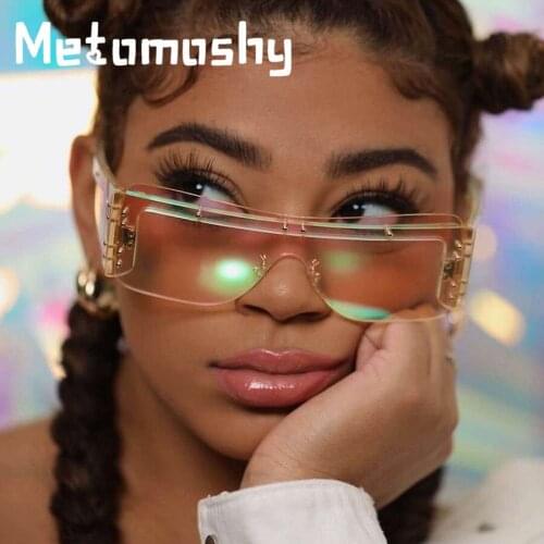 2020 New Fashion Oversized Sunglasses Men Women Rimless Square Sun Glasses Blue Pink Mirror Shades Female Eyewear Glasses Oculos