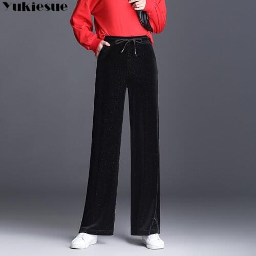 New arrivel women high waist long trousers vintage pants elegant office lady straight pants black wide leg straight pants