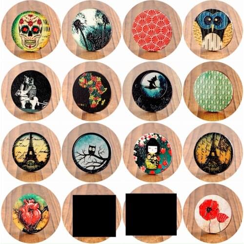 Dandelion owl Cat Alice 45mm Round 3D Embossed Coloured Drawing Wood Laser Cut Pendant make jewelry Brooch Necklaces WIB(33-48)