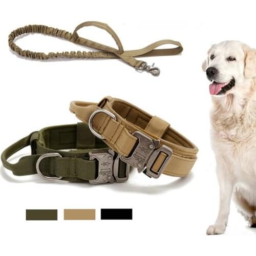 Dog Collar With Dog Tag Nylon Adjustable Military Tactical Large Dog Collar with Handle Training Running Pet Collar