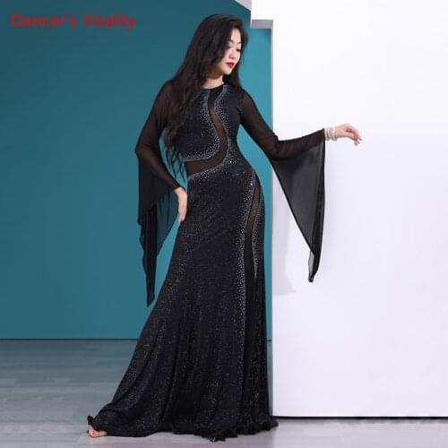 Belly Dance Dress stones Long Skirt Mesh Bat Sleeves Performance Clothes Adult Saidi baladi dresses dancers style wear costumes
