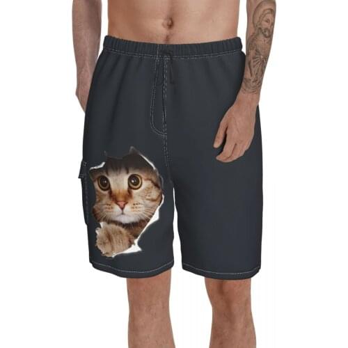 Beach Breathable Quick Dry Humor Graphic cat Printing basketball Scotland Fold Male Shorts