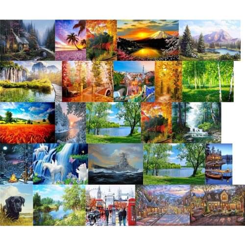 R28408 Landscape Hut Villa DIY Cross Stitch Embroidery Kits Craft Needlework Set Cotton Thread Printed Canvas Home Design