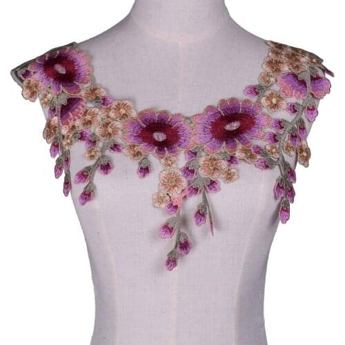 Pink Embroidery Flower Lace Neckline Collar Fabric for DIY Craft Garment Accessories Scrapbooking Patches