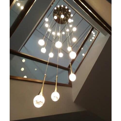 Modern staircase chandelier for living room 2021 crystal loft long hanging lamp round table dining light fixtures