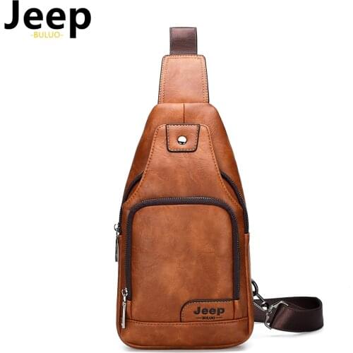 JEEP BULUO Messenger Bags Mens Large Capacity Chest Sling Solid Men Split Leather Bag New Travel Hiking Cross Body Bag