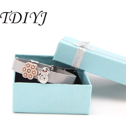 TDIYJ New Collection Snowflake Snowman DIY Stainless Steel Mesh Charms Bracelet Bangle For Christmas Jewelry 1Set