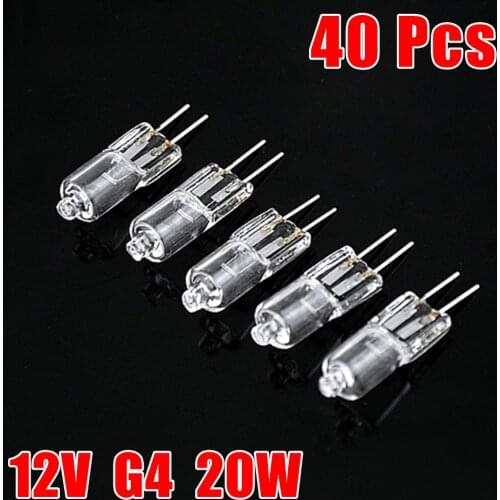 TSLEEN 40PCS Halogen G4 Lamp Light Bulbs 12V 20W JC Type Clear Halogen Inserted Beads Crystal Lamp Warm white Color Brightness