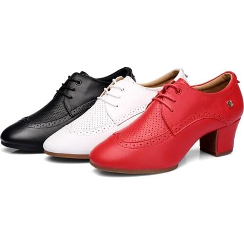 Leather dance shoes woman female teacher mesh shoes practice square soft soled Latin dance shoes outdoor sports shoes women
