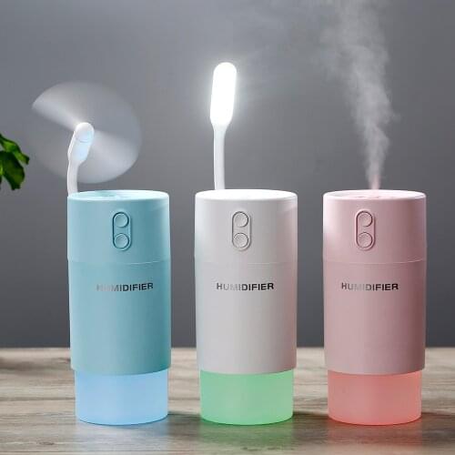 3 In 1 Air Humidifier USB Fan LED Light Creative Snowflake Design 400ML Ultrasonic Cool Mist Maker Aroma Diffuser for Home Car