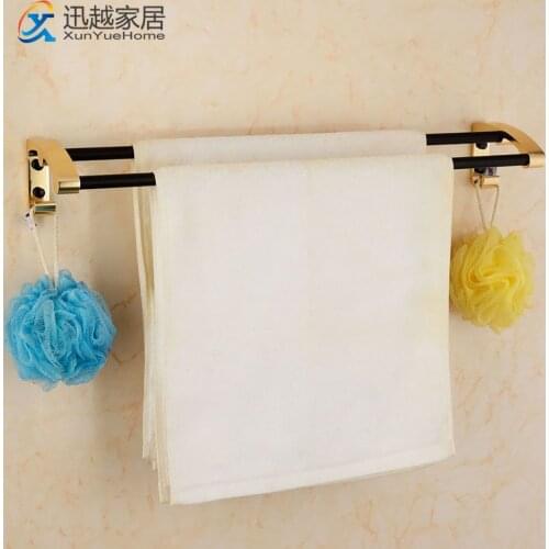 Towel Bars Hanger Shower Clothes Hanging Wall Over Toliet Storage Rack Gold Aluminum Holder With Hook Bathroom Accessories