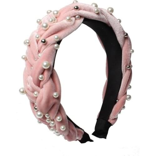Pearl Embellished Hair Bands Velvet Thick Hairband For Ladies Wide Headband Braid Hair Loop RetroTwist turban Hair Accessories