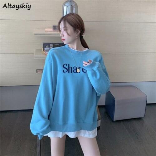 Hoodies Women Long Sleeve Letter Spring Casual All-match 3 Colors Trendy Loose O-neck Mujer Students High Street Korean Style