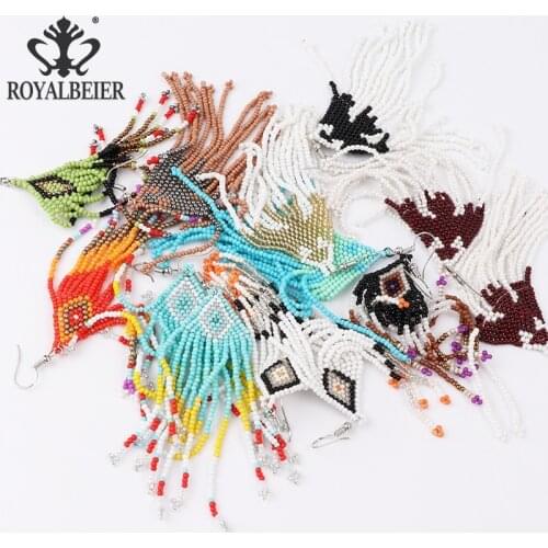 ROYALBEIER New Women Handwoven Boho Bead Dangle Earrings Elegant Colorful Long Tassel Drop Earrings Fashion Jewelry For Girl