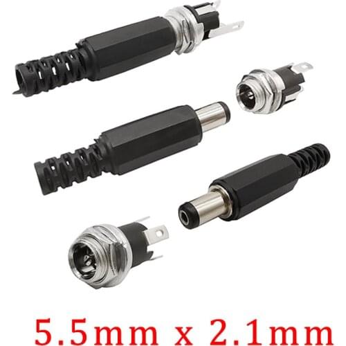 1/2/5Pair 5.5 x 2.1mm DC Power Supply Jack Plug Connector DC 5.5 x 2.1 DC Male Female Panel Mount Socket Plug Terminal Adapter