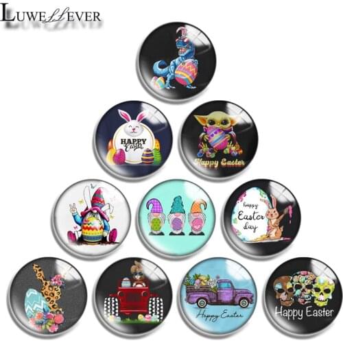 12mm 14mm 16mm 20mm 25mm 30mm 638 Happy Easter Mix Round Glass Cabochon Jewelry Finding 18mm Snap Button Charm Bracelet