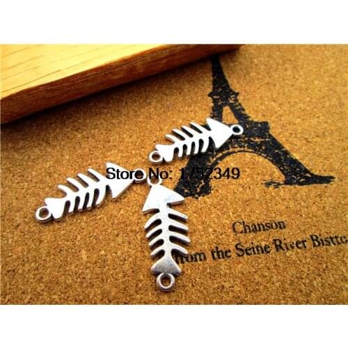 15 PCS, Fish Bone Charm, Connector, Double-sided, Bronze, Silver,Jewelry Making, 31*12MM
