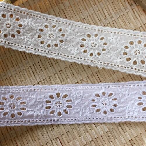 5yards/lot 5cm Bleach White Pure White Cotton Cloth Hollow out Embroidered Lace Trim Simple and Elegant X785