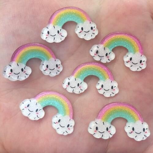 50pcs resin lovely Colorful Glitter Smile Rainbow Flat back rhinestone appliques DIY Wedding Ornaments scrapbook craft SF621
