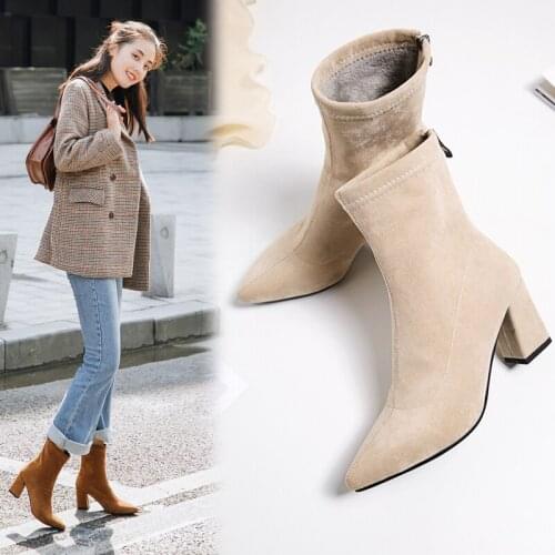 Autumn Winter Boots Women Ankle Boots New Arrival Flock Women Shoes Woman Elegant Slip-on Party Shoes Woman