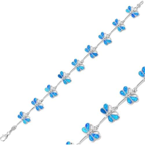 Silver 925 Sterling Butterfly Opal Gemstone Bracelet