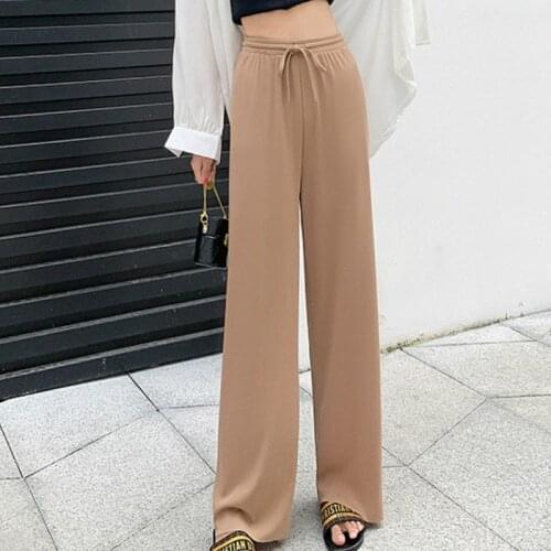 High Waist Soft Comfort Women Pants 2021 New Casual Summer Slacks Pants Women Ice Silk Loose Full Length Long Trousers Female