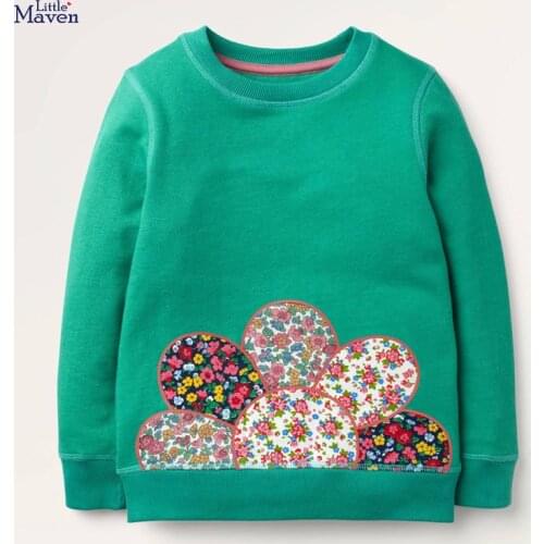 Little Maven New Autumn Spring Kids Green Big Floral Applique Fleece Cotton Full- sleeved 2-7yrs O-neck Girls Hoodies Sweaters