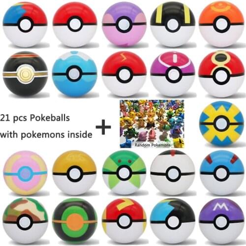 Action 21 Pcs/set Pokeballs with Pocket Monsters Inside 7cm Elf Ball Toys For Children Pokemoned Pikachu Figurine Pokeballs Toys