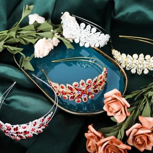 European Style Elegant White/Red Rhinestone Crowns Diamante Tiaras Ladies Crystal Wedding Hair Jewelry